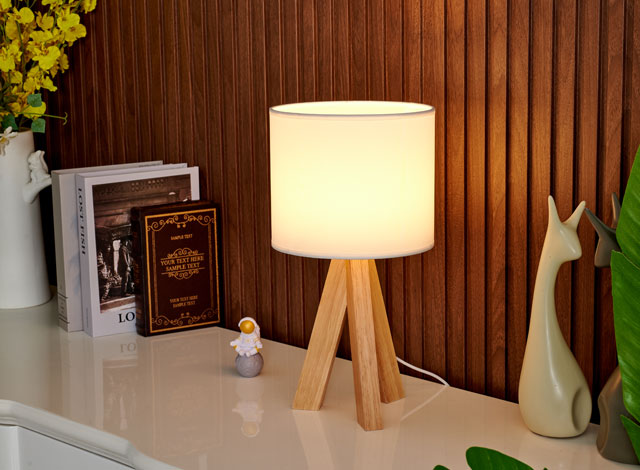wooden tripod table lamp with fabric lampshade 2
