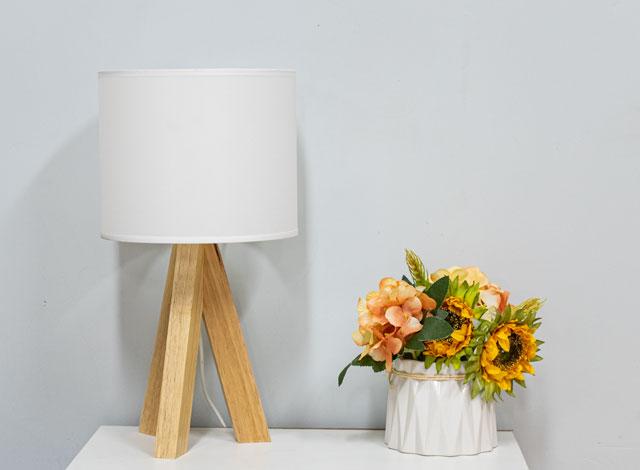 wooden tripod table lamp with fabric lampshade 4