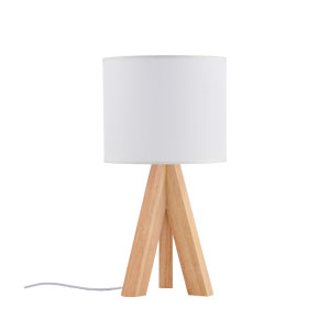 USB Powered Bedside Fabric Wooden LED Table Lamp