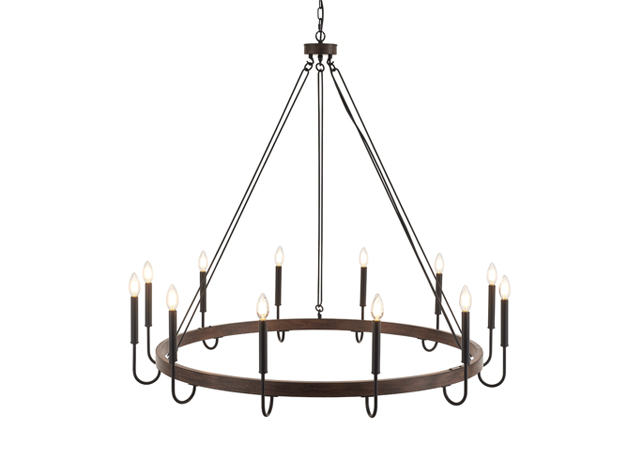 12-Light Vintage Candle Style Black Rustic Wheel Dining Room Chandelier