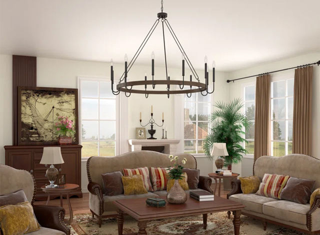12-Light Vintage Candle Style Black Rustic Wheel Dining Room Chandelier