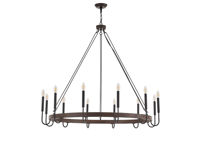 12-Light Vintage Candle Style Black Rustic Wheel Dining Room Chandelier